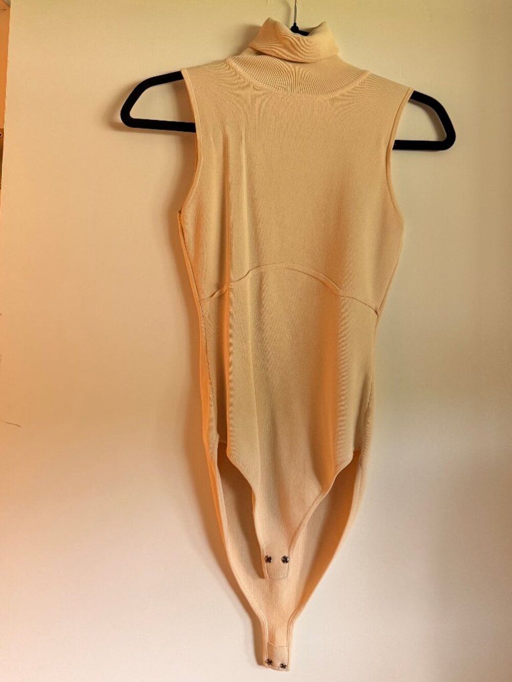 Zara Sleeveless Ribbed Turtleneck Bodysuit - Cream/Nude, Size S